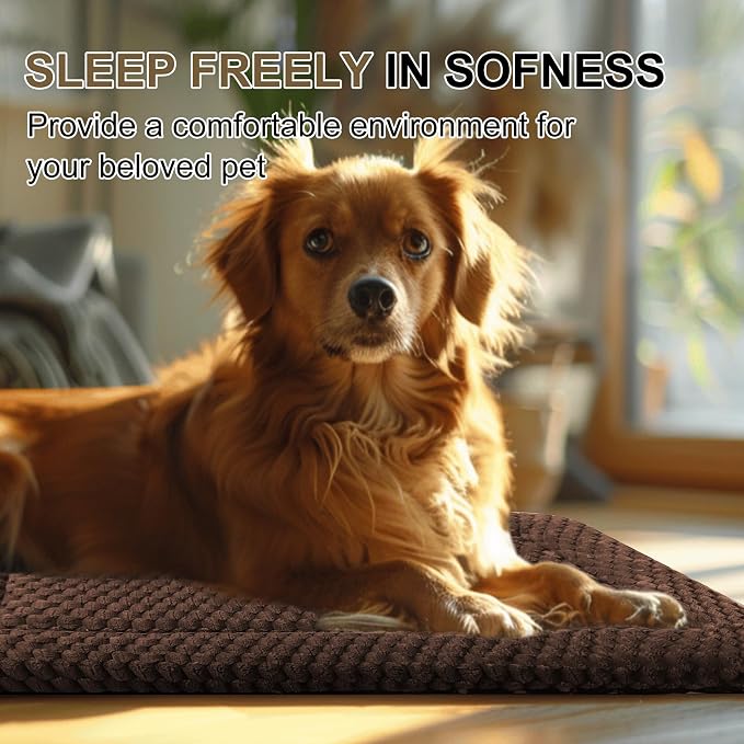 Dog Bed Crate Mat, Soft Durable Washable Anti-Slip Kennel Pad for Dogs & Cats, Reversible (Dark Brown, L(35"*23"*1.5"))