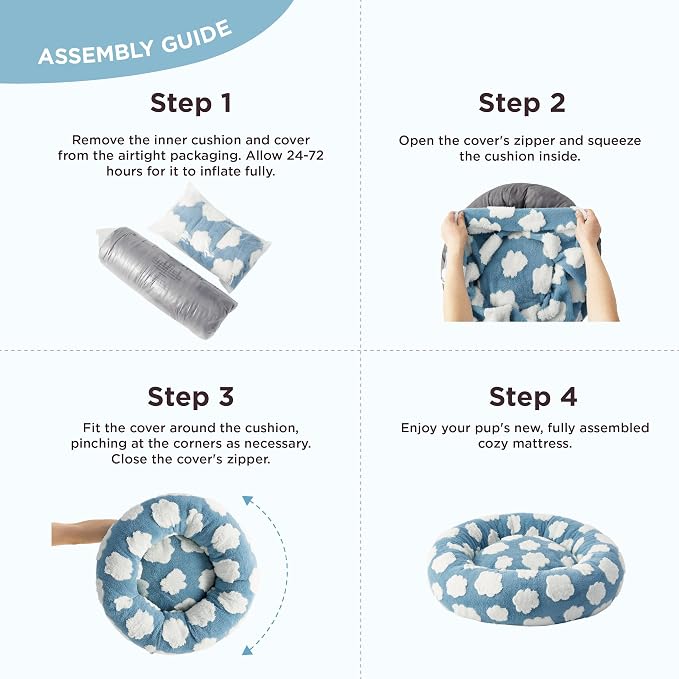 LE SURE Shown on TV Jacquard Donut Cute Small Dog Beds,Blue 27x27x8in | Orthopedic Calming Cat Sofa Indoor,Original Design Pattern,Washable Cover,Home Decor as Gift for Pet,Anti Slip Bottom