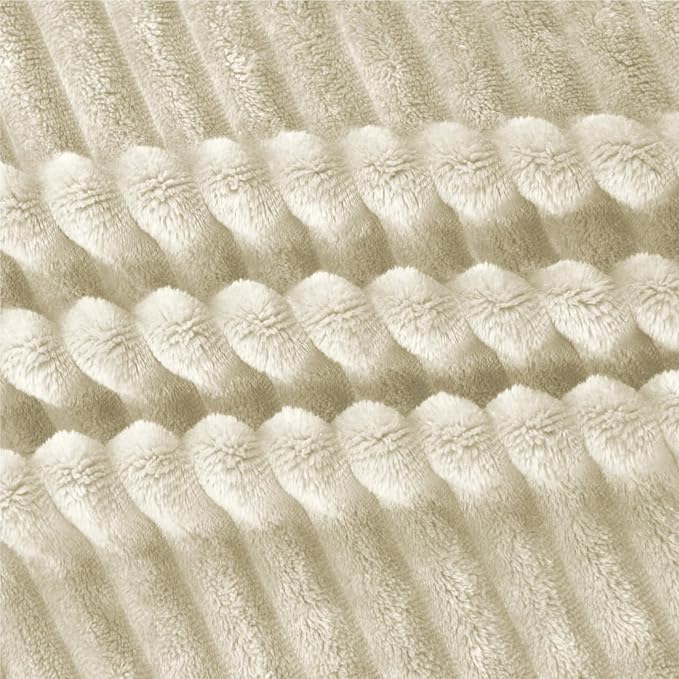 BEDELITE 3D Ribbed Jacquard Beige Blankets Queen Size for Bed, 90x90 Inch | Soft Warm Decorative Fluffy Blanket, Cozy Fuzzy Lightweight Plush Fleece Throw Blankets for Bed, Room Decor, Gift for Women