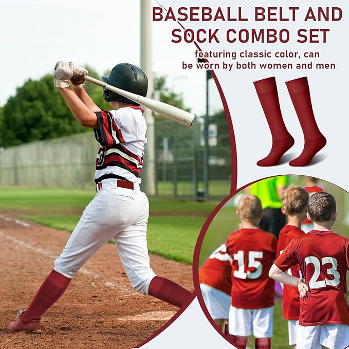 Zhanmai Baseball Belt and Socks Combo Adjustable Softball Socks and Elastic Waist Belt for Youth Boys Girls, Adult