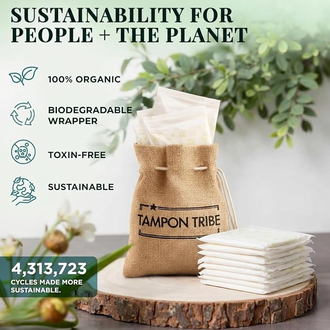 Tampon Tribe Organic Cotton Pads for Women | 28 Daytime Absorbent Period Pads with Wings | 100% Organic Cotton, Hypoallergenic, Metal and Chemical Free with Anti-Leak Edges | 28 Count - Daytime