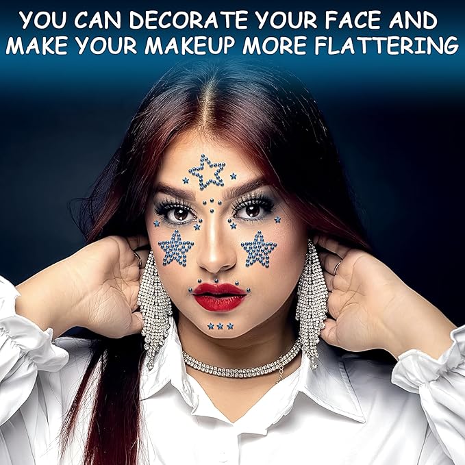 3Sheets Star Gem Stickers Jewels for Crafts, Face Makeup - Self Adhesive Rhinestone Jewel Stickers, Stick on Gems Rhinestones for Crafts, Craft Supplies for Kids (11.Light Blue satr)