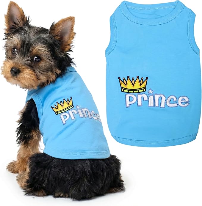 Parisian Pet Dog Shirt – 100% Cotton Shirts for Small Dogs – Blue Sleeveless Puppy Clothes – Lightweight and Breathable Dog Apparel – Boy Dogs Clothes - Stretchy Pet T Shirts