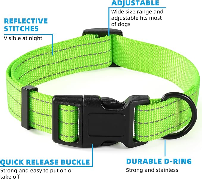 Mile High Life Reflective Dog Collar, Adjustable Lightweight Quick Release