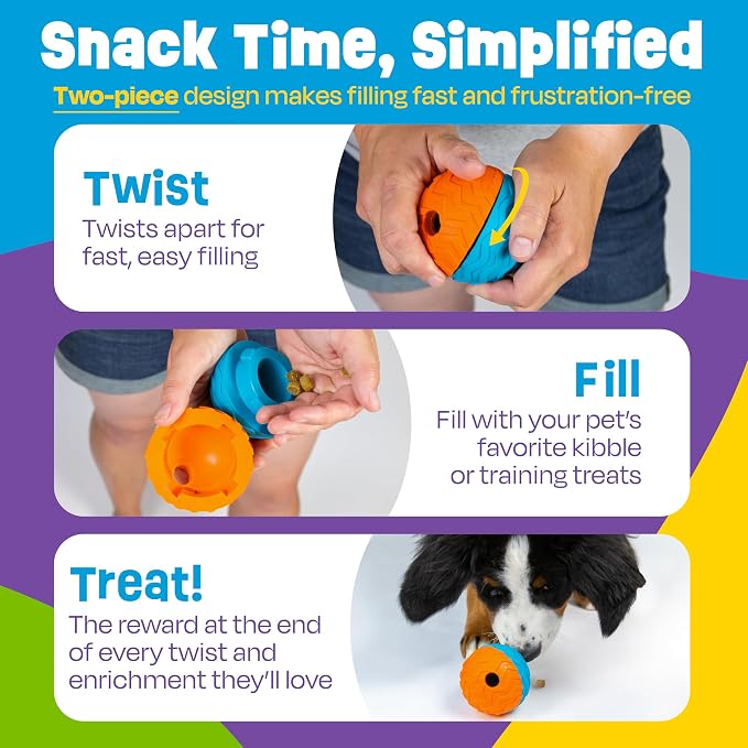 Brightkins Tough & Tumble 2 Piece Treat Dispenser: Small Textured Ball - Interactive Dog Toys, Enrichment Toys for Dogs, Dog Treat Dispensing Ball, Brain Training for Dogs, Puppy Slow Feeder, Pet Toy