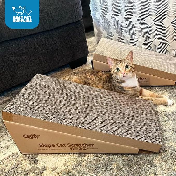 Best Pet Supplies Catify Cat Scratcher Pads - Slope, 2-Pack | Corrugated Cardboard, Double Sided Cat Scratching Pad, Indoor Furniture Protector, Durable, For Kittens and Cats,
