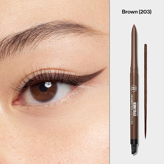 REVLON ColorStay Pencil Waterproof Eyeliner, Smudge-Proof, Eye Makeup with Built-In Sharpener, Packaging May Vary, 203 Brown, 0.01 oz (Pack of 2)