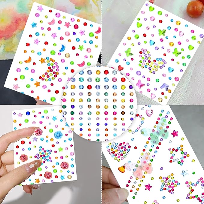 SAOROPEB 5 Sheets Face Gems Face Jewels Stickers, Self Adhesive Eye Body Face Nail Crystal Rhinestones Rainbow for Women Festival Accessory and Nail Art Decorations