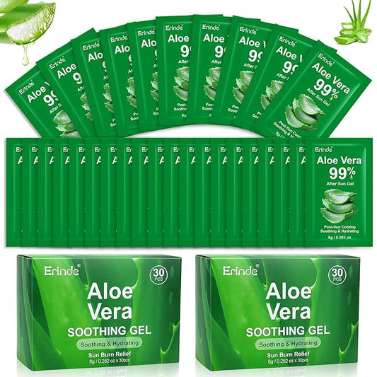 Erinde 60 Pack Aloe Vera Gel for Face, Hair & Body, 99% Pure Aloe Vera Gel for Sunburn Relief, After Sun Skin Care Relief, Skin Care Bulk Soothing Hydrating Aloe Gel for All Skin Types