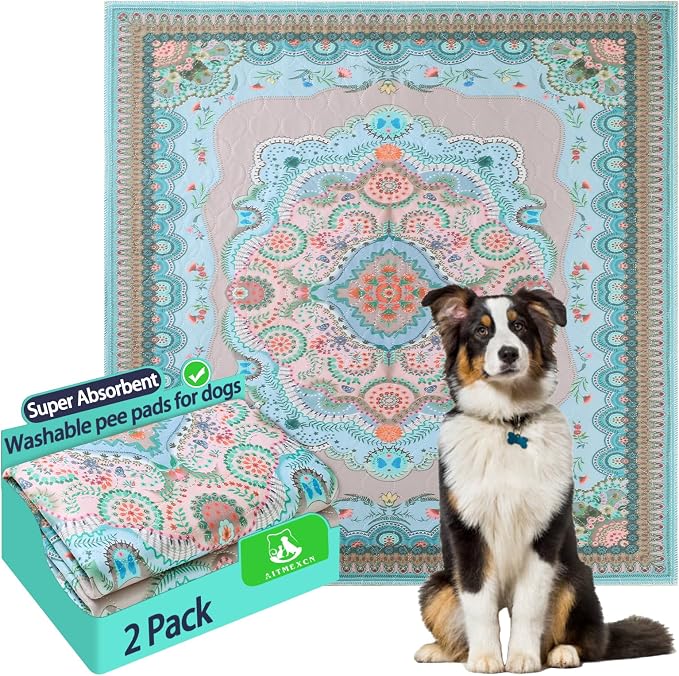 Aitmexcn Washable Pee Pads for Dogs, 2 Large Puppy Pads, 36'' x 36'' | Highly Absorbent, Waterproof Layer, Machine Washable, Non-Slip Bottom, For Playpens and Senior Dogs