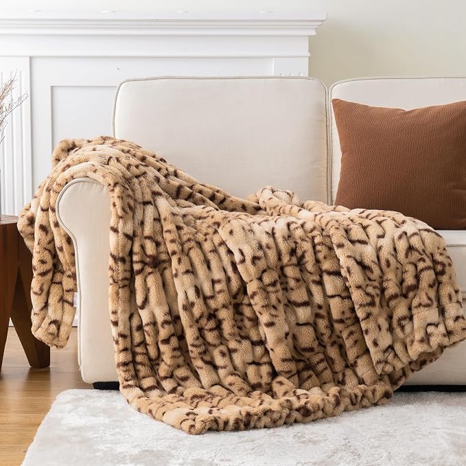 BATTILO Faux Fur Throw Blanket for Couch, 60"x80", Double Side | Cozy Mink Plush Soft Bubble Blanket, Leopard Print Faux Fur Blanket For Bed, Sofa, Living Room