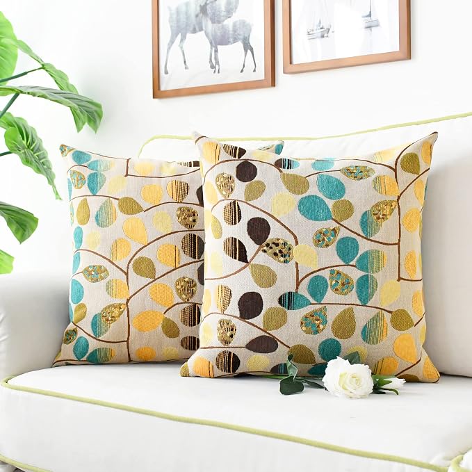 CaliTime Decorative Throw Pillow Covers 18 X 18 Inches Multi Color | Luxury Chenille Cute Leaves Cushion Case Shell for Couch Sofa Bed Living Room Home