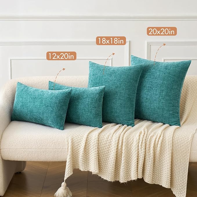 MIULEE Soft Chenille Euro Throw Pillow Covers Teal 22x22 Inch Pack of 2 | Modern Home Decor, Classic Decorative Pillows, Solid Dyed Cases, Boho Couch Cushion Covers for Sofa Bed Living Room