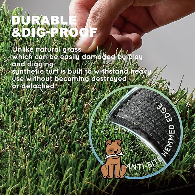 HQ4US 4LEGS Dog Grass Pad with Tray, Dog Litter Box with Artificial Grass | Extra Large Grass Pee Pads for Indoor Dogs Potty Tray with Grate, Grass Hemmed Edge, Realistic, Less Stink Toilet for Balcony