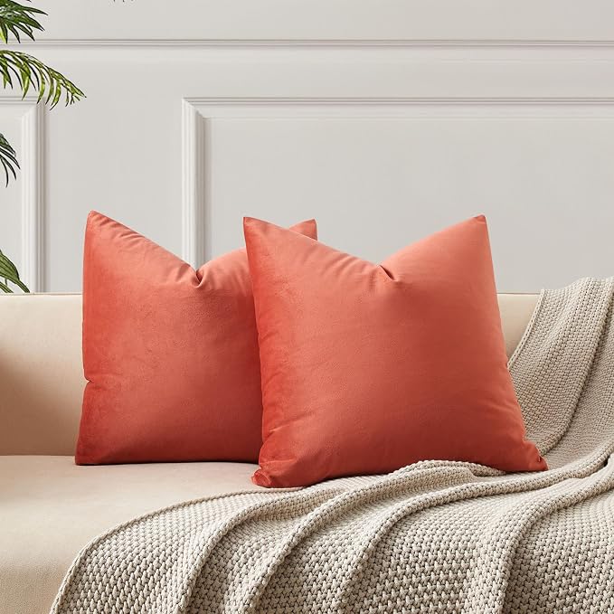 28x28 Pillow Covers Decorative Velvet Throw Pillow Covers Set of 2,Apricot | JUSPURBET Luxury Euro Cushion Covers with Invisible Zipper for Modern Couch Sofa Bed Living Room Bedroom Home Decor