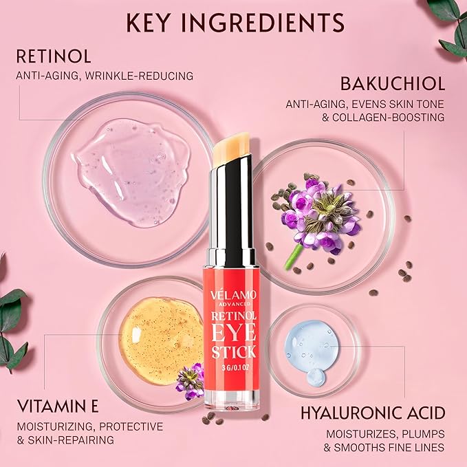 VELAMO ADVANCED Retinol Eye Stick Duo: Under Eye Cream for Dark Circles and Puffiness - Visibly Reduces Fine Lines Wrinkles Under Eye Bags in 4-8 Weeks, 2 Pcs Set