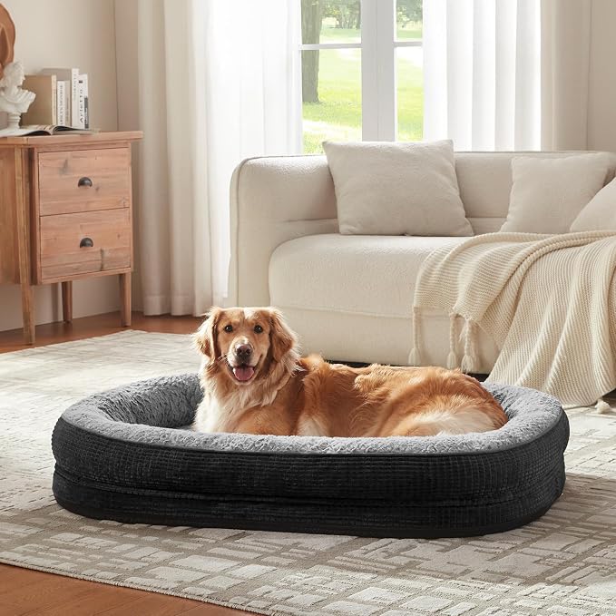 JOEJOY Orthopedic Dog Bed for Large Dogs, Egg-Crate Memory Foam Pet Bed with Bolster Sides, Waterproof Lining, Removable Washable Cover & Non-Slip Bottom, Black