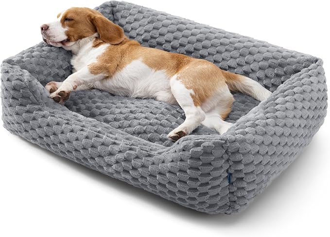 Bedsure Washable Dog Beds Large Sized Dog with Bubble Fleece,35in Grey | Cute Pet Bed,Fluffy Cuddler Pet Couch,Neck-Friendly Bolster,Non-Slip Bottom,Machine Washable Removable Cover ,Up to 50 lbs