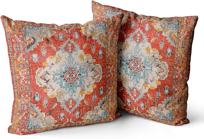 Snycler Boho Throw Pillow Covers 18x18 inch Set of 2 Boho Rug Carpet Double Sided Pattern Cotton Soft Pillow Case Cushion Cover Pillowcase for Couch Sofa Bed Decorative (Orange)