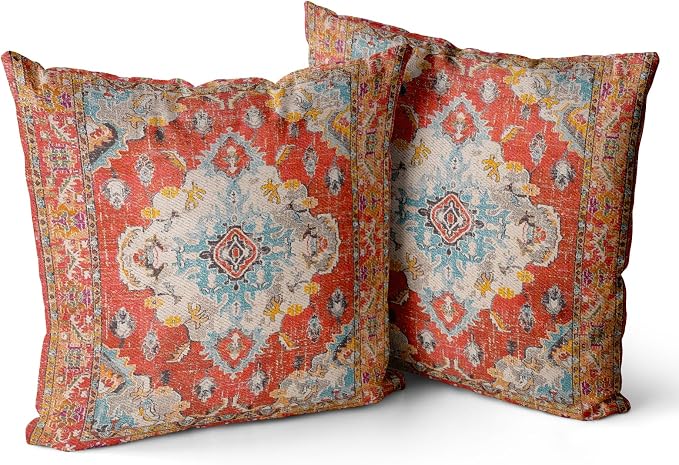Snycler Boho Throw Pillow Covers 20x20 inch Set of 2 Boho Rug Carpet Double Sided Pattern Cotton Soft Pillow Case Cushion Cover Pillowcase for Couch Sofa Bed Decorative (Orange)