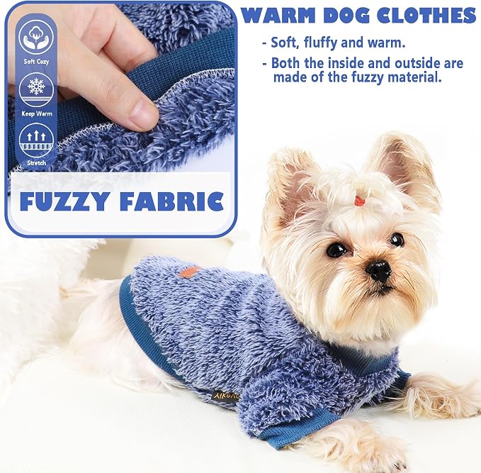 Fleece Dog Sweater Soft Fuzzy Warm Clothes for Small Dogs Girl Boy Soft Winter Coat Flannel Puppy Jacket Pet Clothes Outfit Sweater for Chihuahua, Bulldog, Dachshund(XS,Navy Blue)