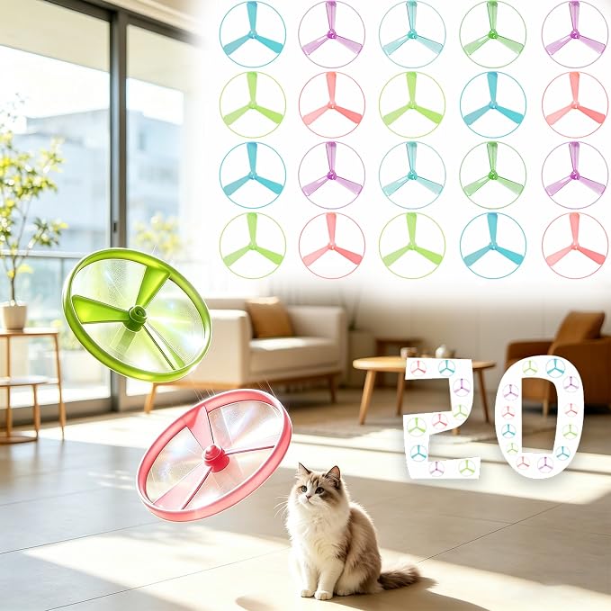 20Pcs Cat Toy Flying Discs, Interactive Cat Fetch Toy for Indoor Cats, Chasing Hunting Training Toys for Kittens & Adult Cats（20Pcs）