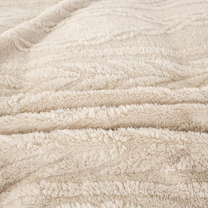 YUSOKI Sherpa Fleece Queen Size Blanket, Linen, 90"x90" | 3D Stylish Design,320GSM, Non-Shedding, Lightweight for All Season Use, stays fluffy after repeated washes, Perfect Gifts