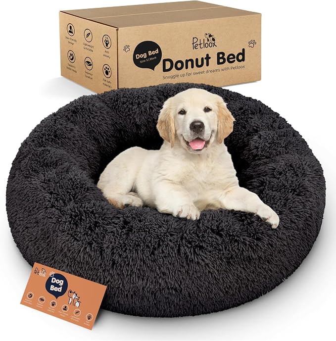 Donut Dog Bed - Premium Comfort for Anxiety Relief - Fluffy & Calming Design with Ultra-Plush Support | Cozy Round Dog Bed with Super Soft Circle Style (Black, Small)