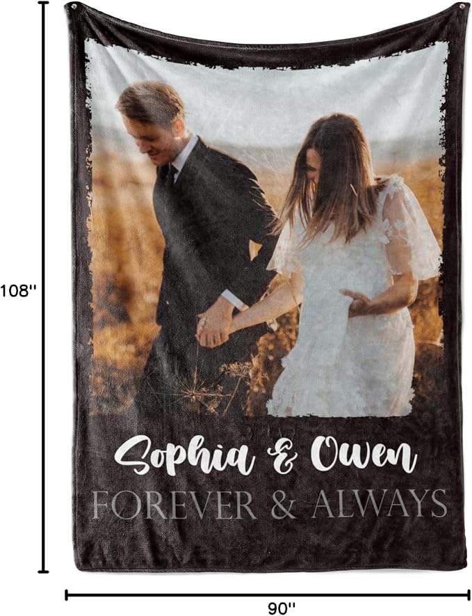 Personalized Photo & Text Blanket, Custom Picture Fleece Throw (2-Pic) | Printed in USA, ships next day, add 1-9 photos & custom text, fleece or sherpa, family keepsake gift, cozy home decor