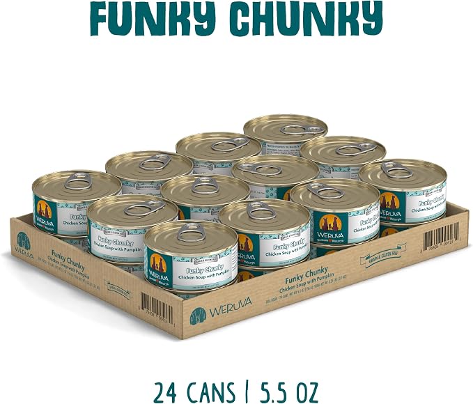 Weruva Classic Dog Food, Funky Chunky Chicken Soup with Chicken Breast & Pumpkin in Gravy, 5.5oz Can (Pack of 24)