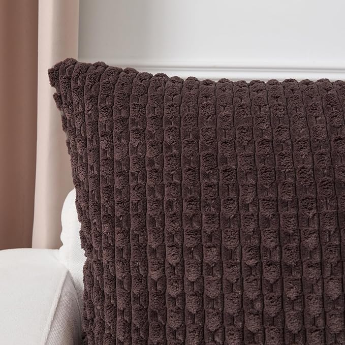 Kevin Textile Soft Corduroy 12"x20" Lumbar Pillow Cover 1 Pack, Coffee | Boho Stripe Plush Corduroy Decorative Oblong Cushion Cover Modern Farmhouse Home Decor for Sofa Couch Bed Chair