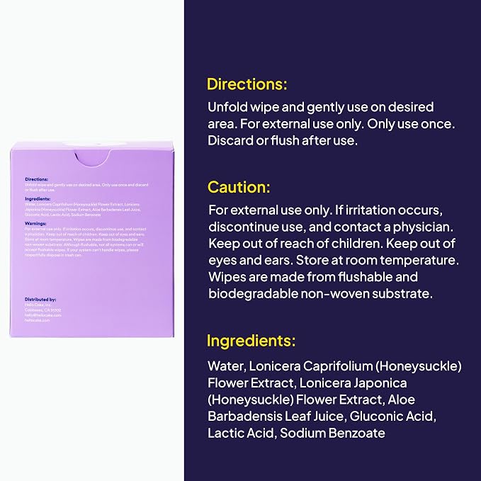 Hello Cake Sex Wipes - Individually Wrapped, Organic Flushable Wipes for Adults - Hypoallergenic, pH-Balanced, Hygiene Wipes for Women, Men and Couples (12 Count Bag)