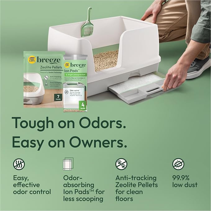 Purina Tidy Cats Breeze Litter Box System Kit with Pellet Cat Litter, XL Litter Box and Litter Box Pads