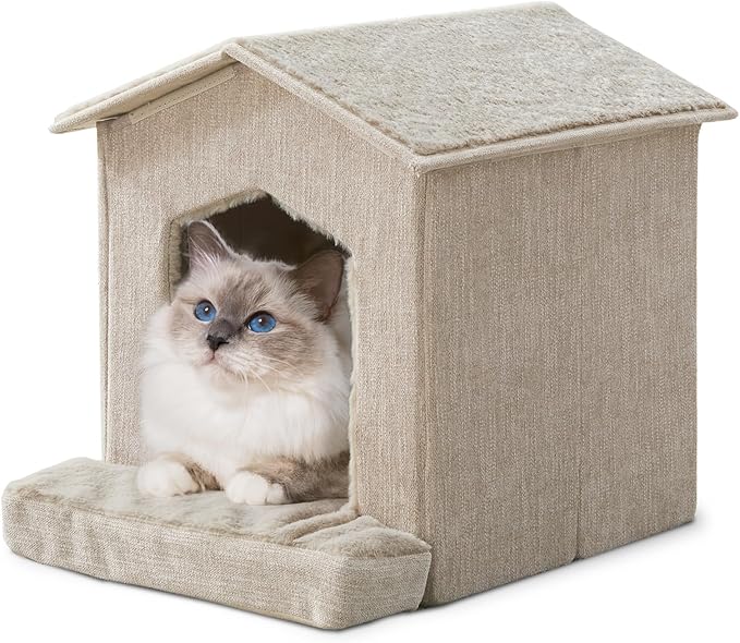 Cat Beds for Indoor Cats,Cat Houses,Cat Cave with Orthopedic Cushion,Foldable Cat Condos,Hideaway,Shelter,Beige Cat Tent for Small Dogs and Rabbit,Squirrel