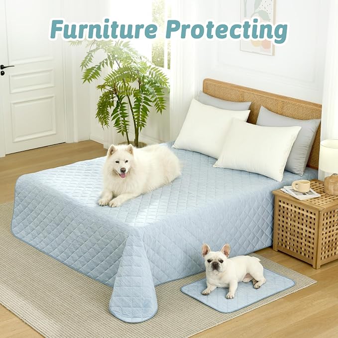 COZY KISS Dog Cooling Mat 82"x102" Q-Max>0.4, Extra Large Waterproof Cooling Dog Bed Cover, Leakproof Non-Slip Pet Mat, Furniture Protector Washable Cooling Blanket for XL Dogs, Sofa Cover (Blue)