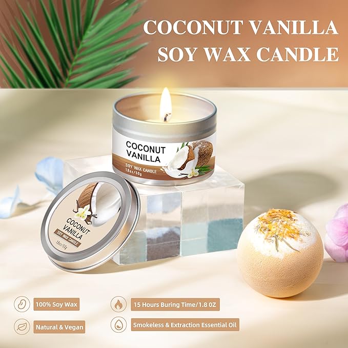 Gifts for Women, Birthday Gifts for Women, Bath and Body Gifts Set, Vanilla Coconut Spa Gift for Self Care,Thank you Relaxing Bath Sets for Mom, Grandma, Girlfriend, Sister, Friends