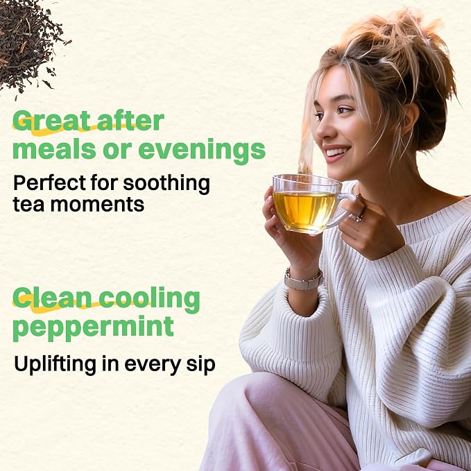 Hiihone Peppermint Tea Bags 50 Count – Pure Peppermint Mint Tea, Caffeine-Free Herbal Tea, Cooling & Refreshing, Non-GMO, Soothing, Supports Digestion & Fresh Breath, Hot or Iced