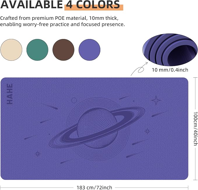 Extra Wide Yoga Mat, 72"x40"x0.4"Thick, Large Exercise Mat, Oversized Non Slip Workout Mat with Strap for Yoga, Pilates, Fitness, Home Gym Studio