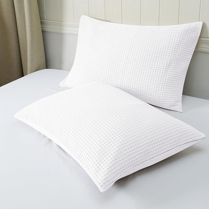 100% Egyptian Cotton Waffle Weave Pillowcases Standard Size 2 Pack | Ultra Soft Pillow Shams with Envelope Closure, Breathable Skin-Friendly Decorative Bed Pillow Case, White, 20"x26"