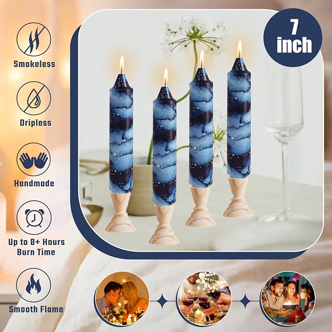 Candlesticks 10 in Vintage Floral Taper Candles Hand Printing Flowers Candlesticks Tall Printed Tapered Candle Sticks for Home Garden Decor Simple Modern, 4 Pack