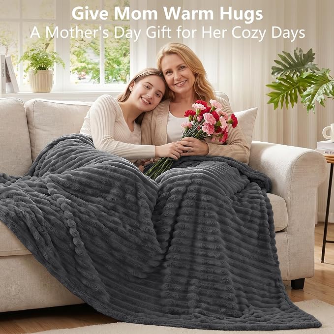 Dark Gray Twin Blanket for Bed & Couch, 60 x 80 Inch | 300GSM Ribbed Fleece Blanket, Soft, Cozy & Lightweight, OEKO-TEX Certified, All-Season Use for Travel, Dorm & Home Decor