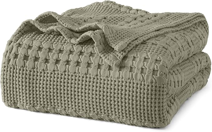 PHF 100% Cotton Waffle Blanket Twin Size, Lightweight Breathable Summer Blanket for Hot Sleepers, Pre-Washed Soft Layer for Bed, Dorm, Couch & Guest Room, Home Decor Gift, 66"x90", Dusty Sage