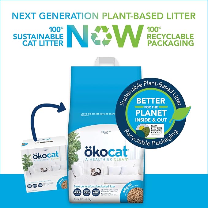 ökocat Original Natural Wood Clumping Cat Litter, Odor Control 18.8 lbs