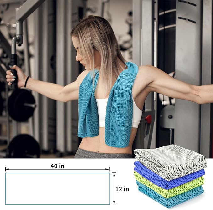 YESLIFE 4 Pack Cooling Towels (40"x12"), Gym Sweat Towels, Cooling Neck Wraps, Soft Breathable Microfiber Towels for Yoga, Running, Sport, Workout, Camping & More (Multicolor)
