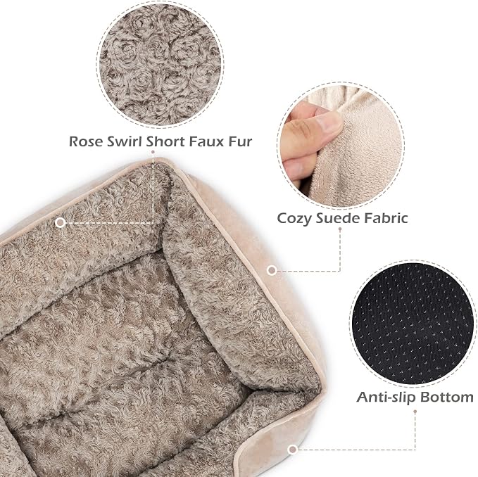 Small Dog Bed for Medium to Large Dogs - Rectangle, Orthopedic, Soft, Calming, Durable Pet Cuddler with Anti-Slip Bottom (20"x19"x6")