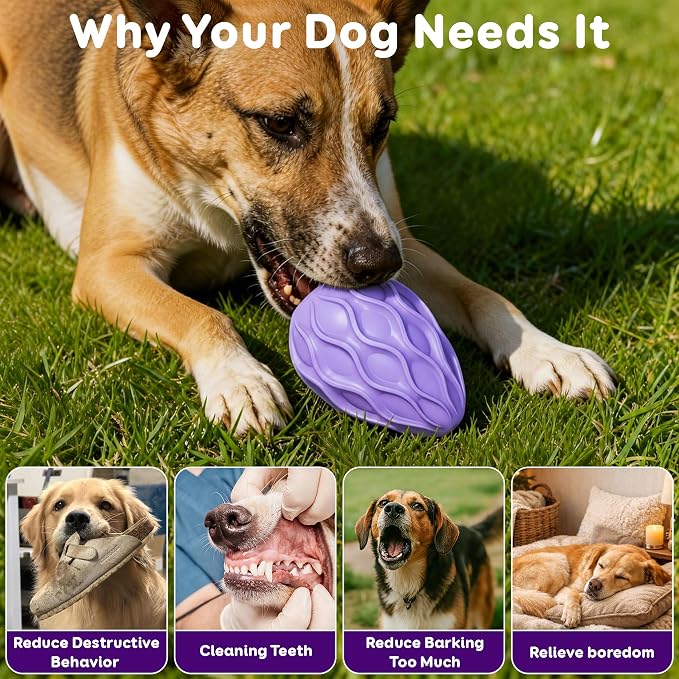 Interactive Treat Dispensing Dog Toy, Natural Rubber Chew Toy for Aggressive Chewers, Stuffable Treat Toy for Large & Medium Dogs, Mental Stimulation for Dogs, Boredom Relief, Purple