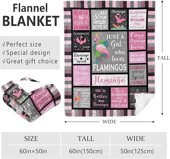 Flamingo Gifts Blanket 60"x50", Pink Flamingo Gifts for Women Girls, Flamingos Decor, Christmas Birthday Gift Ideas for Flamingos Lovers