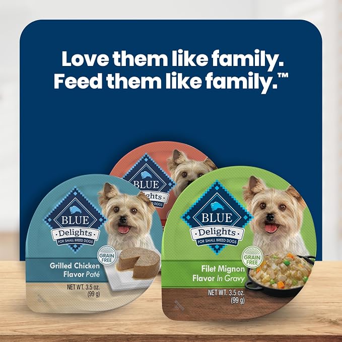Blue Buffalo Delights Variety Pack Small Breed Wet Dog Food, 3.5 oz, 12 ct | Filet Mignon & New York Strip (6 of Each), Adult Formula, in Hearty Gravy, No Corn, Wheat, or Soy