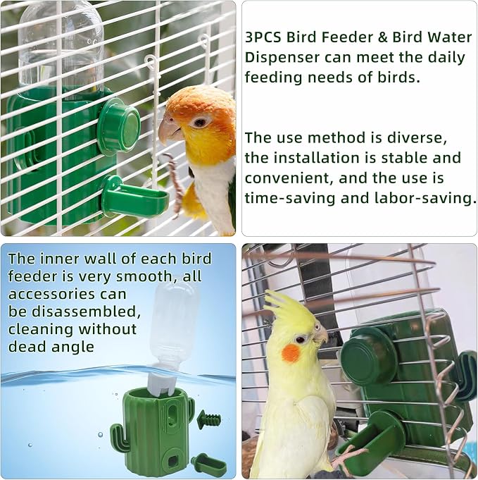 3Pcs Bird Water Dispenser Bird Cage Feeder Accessories for Parakeet