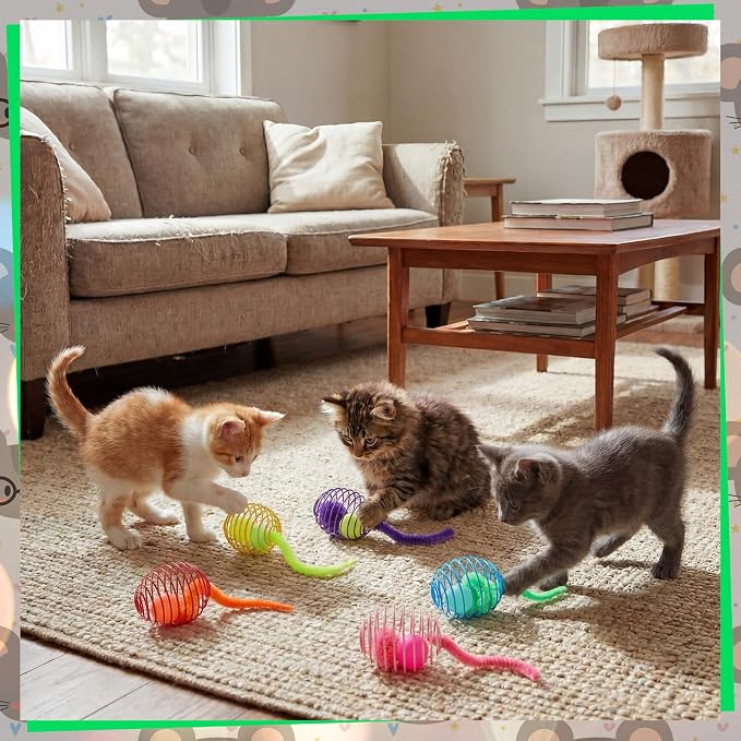 Jecery 5 Pcs Cat Toys Spring,Caterpillar Bouncy Ball,Multicolor